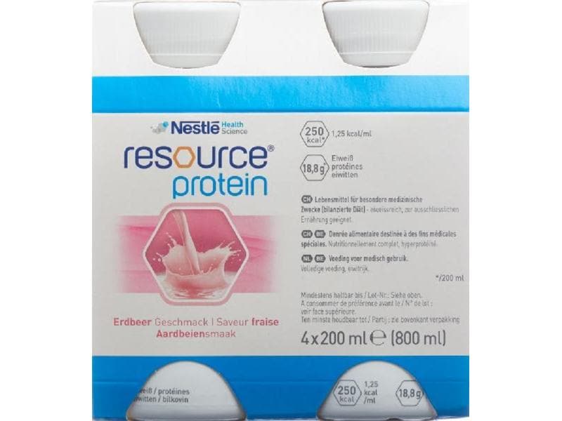 Resource Protein Erdbeer 4 x 200 ml Lebensmittel für besondere medizinische Zwecke
