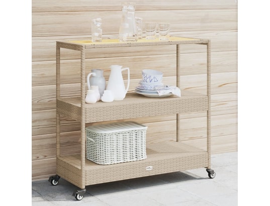 VIDAXL - Chariot de bar 3 niveaux beige rotin et bois d'acacia massif