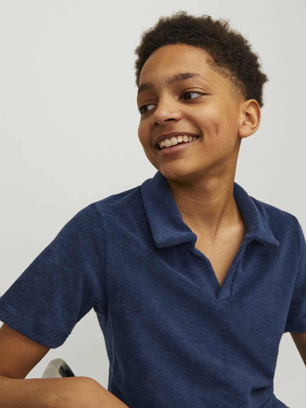 JACK & JONES badstof polo JPRBLA donkerblauw