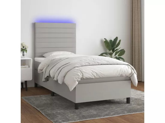 Sommier tapissier avec matelas et LED Gris clair 90x190cm Tissu