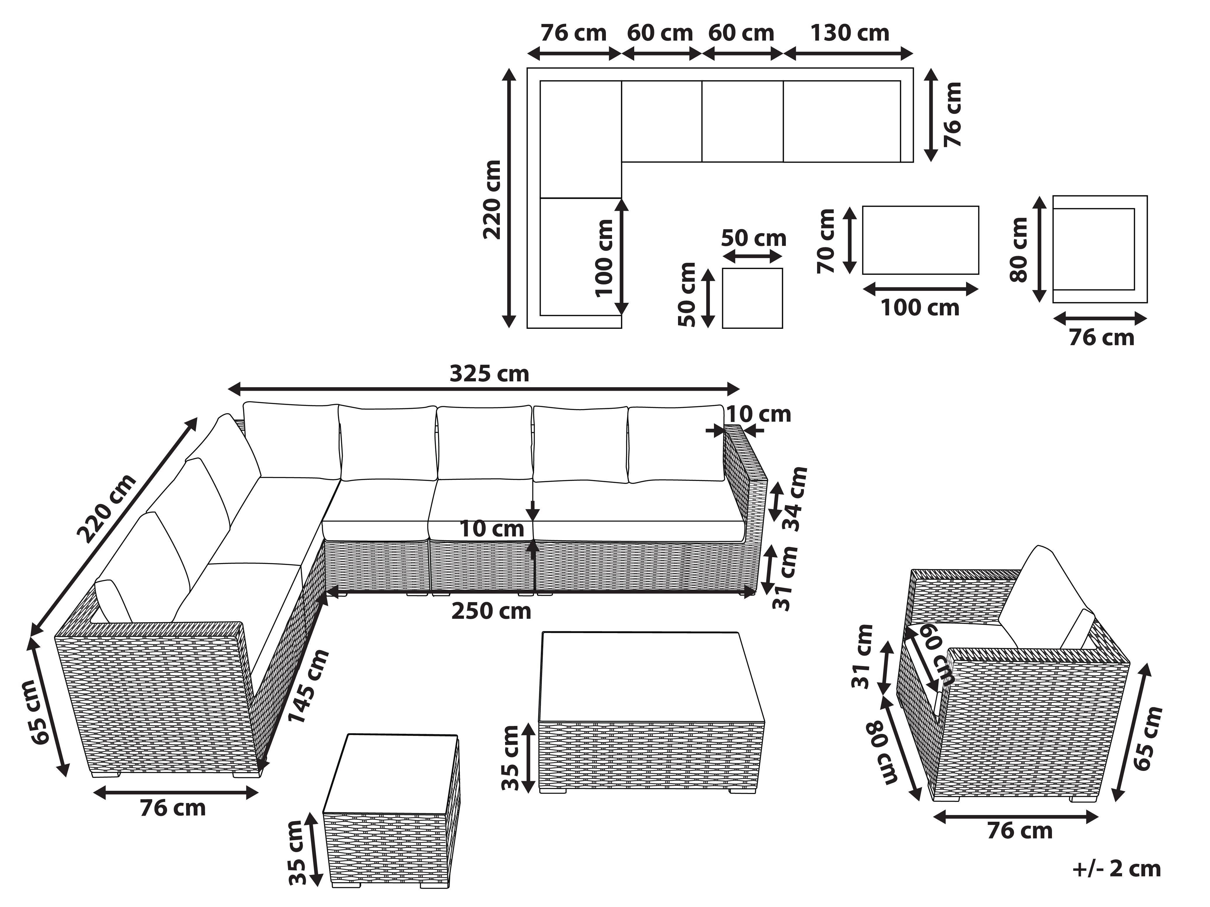 Loungeset met tafel 8-zits XXL rechtszijdig modulair PE rotan Zandbeige