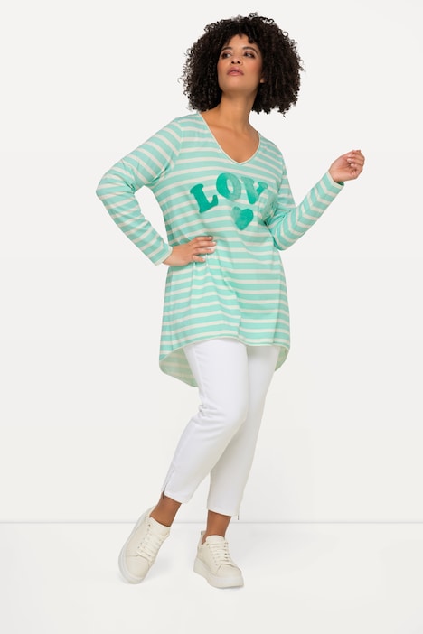 Longshirt, geringelt, LOVE Druck Langarm