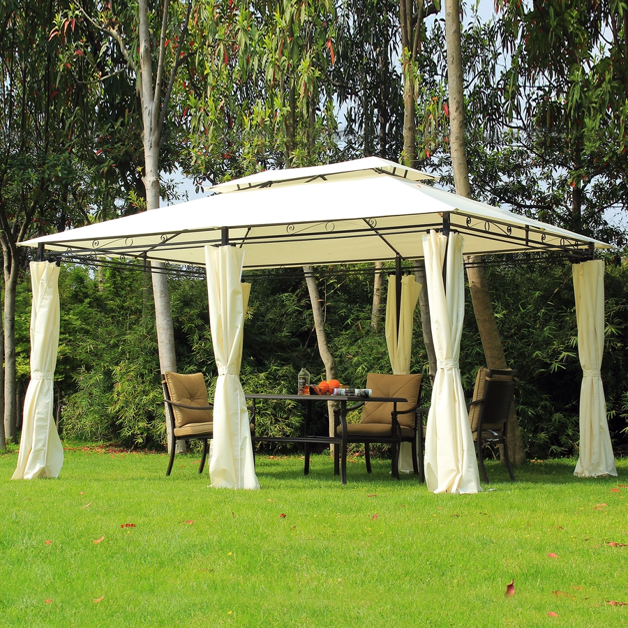 Outsunny Gartenpavillon mit Doppeldach milchweiß, schwarz