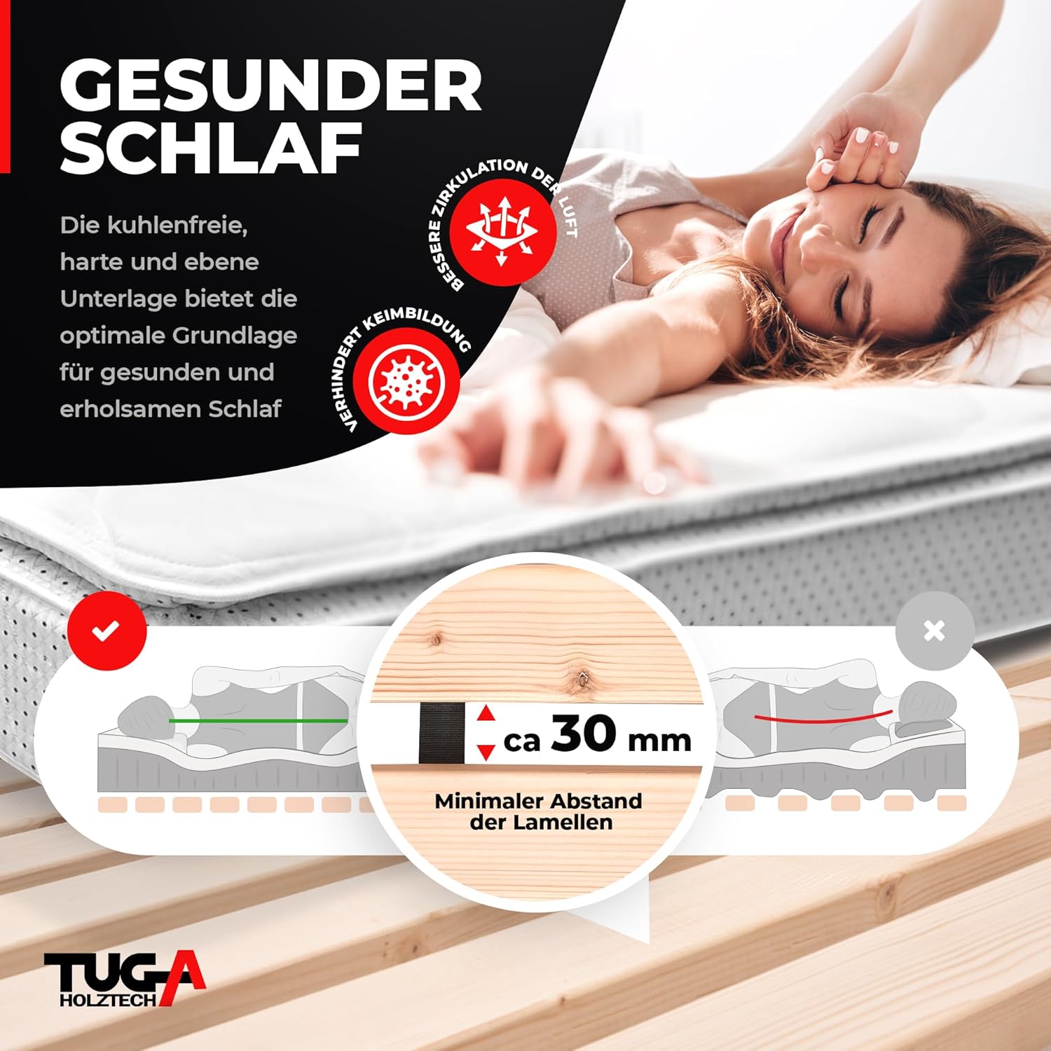 TUGA - Holztech Rollrost Lattenrost 140 x 200 cm 29mm 500kg stabilster Bettrost Rolllattenrost