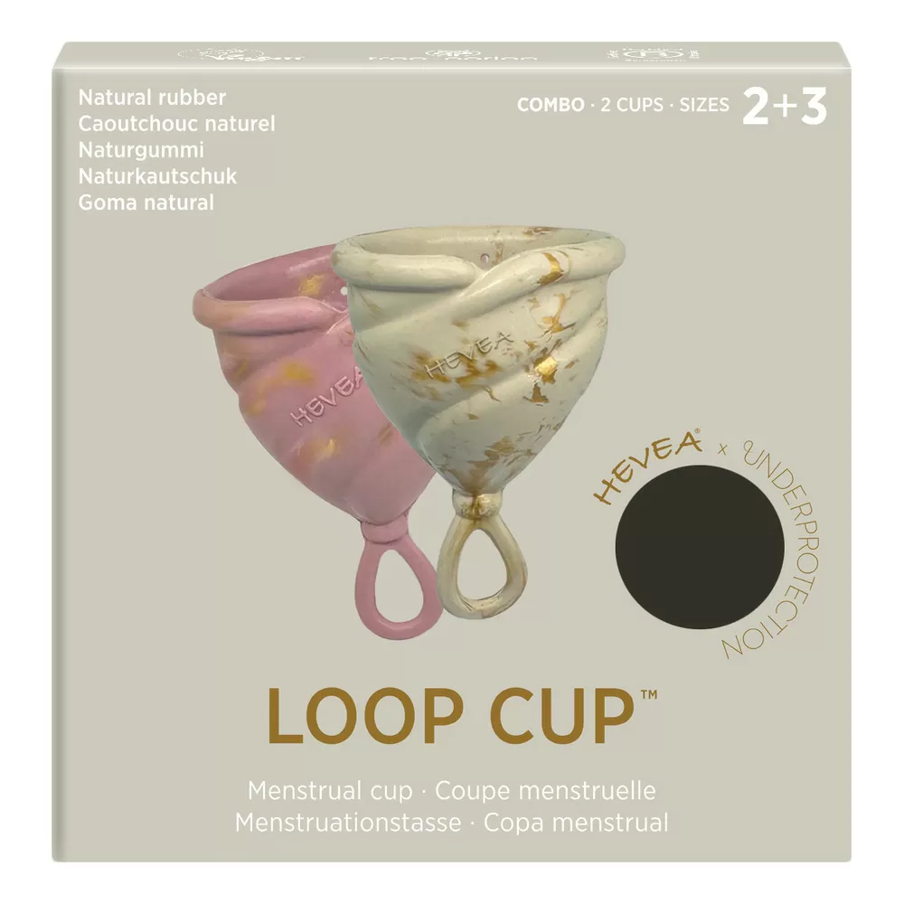 Hevea LOOP Menstrationskop size 2 3 Combo-Pack, Golden Sand & Golden Rosewood - 2 stk.