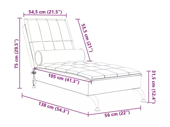 Chaise longue de massage avec traversin gris clair tissu