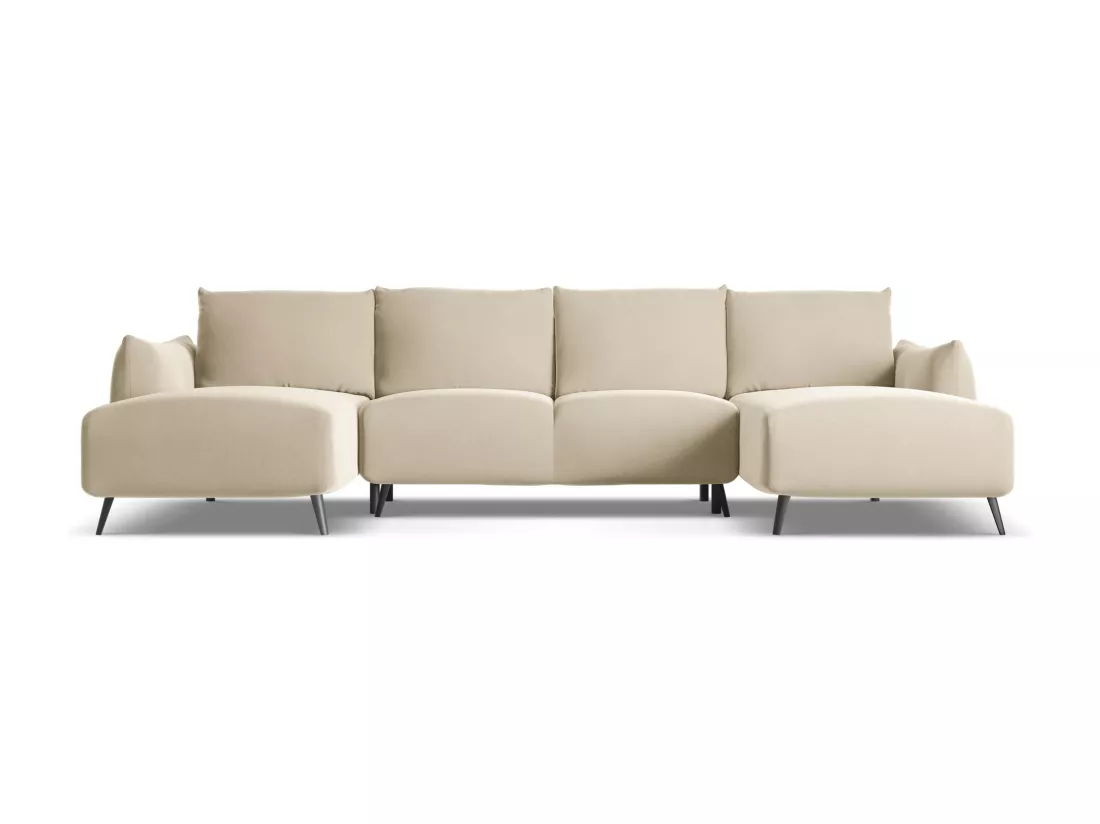 Canapé d'angle panoramique convertible en velours - beige clair - MALIE
