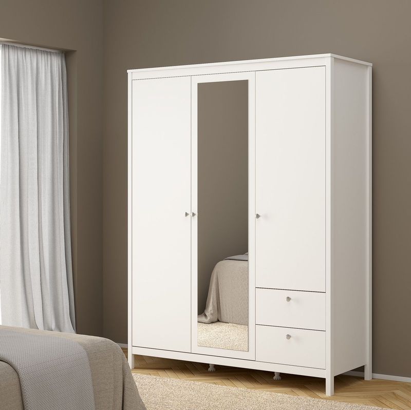 CaliCosy - Kledingkast - Wit - 3 Deuren - 2/3 Hanggedeelte met 1 Metalen Stang en Legplank