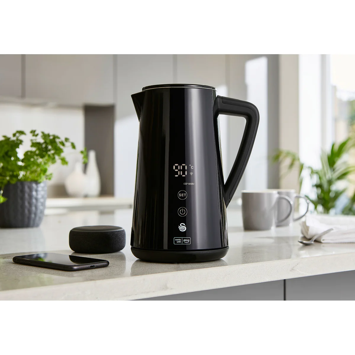 Alexa Bouilloire Électrique Intelligente WIFI 1,5L, Sans Fil, Écran Ta