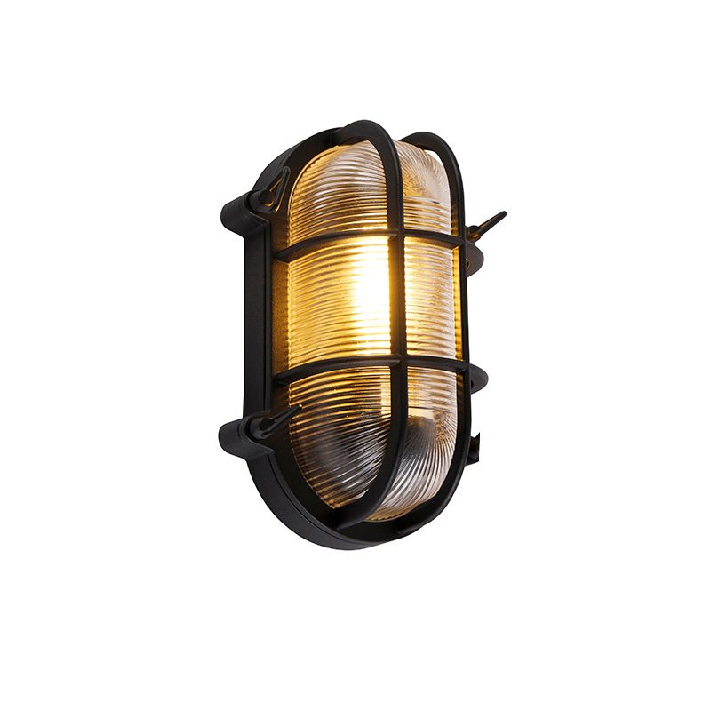 Industriële wand- en plafondlamp zwart ovaal IP44 - Noutica