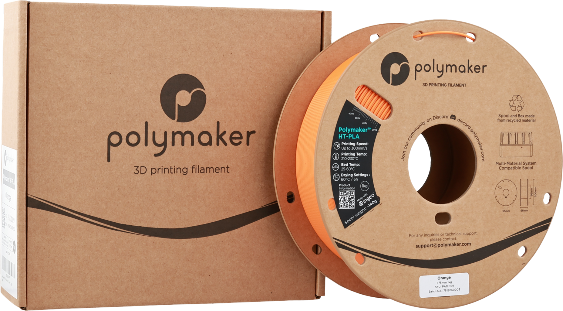 Polymaker  HT-PLA Orange, 1,75 mm / 1000 g    Hochleistungs-PLA für hitzestabile 3D Druckanwendungen in Orange