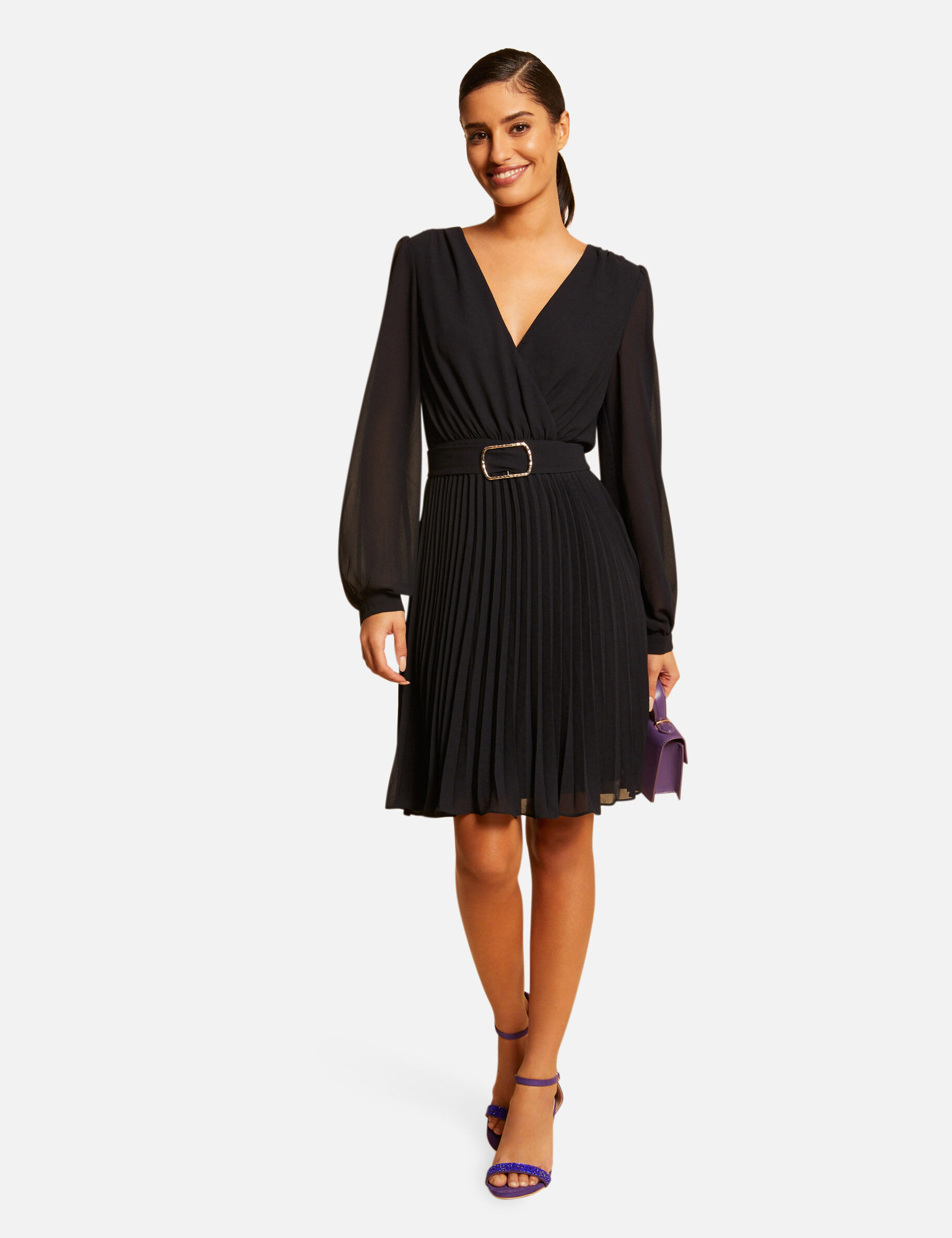 Robe droite fluide avec bas plissé marine femme - marine