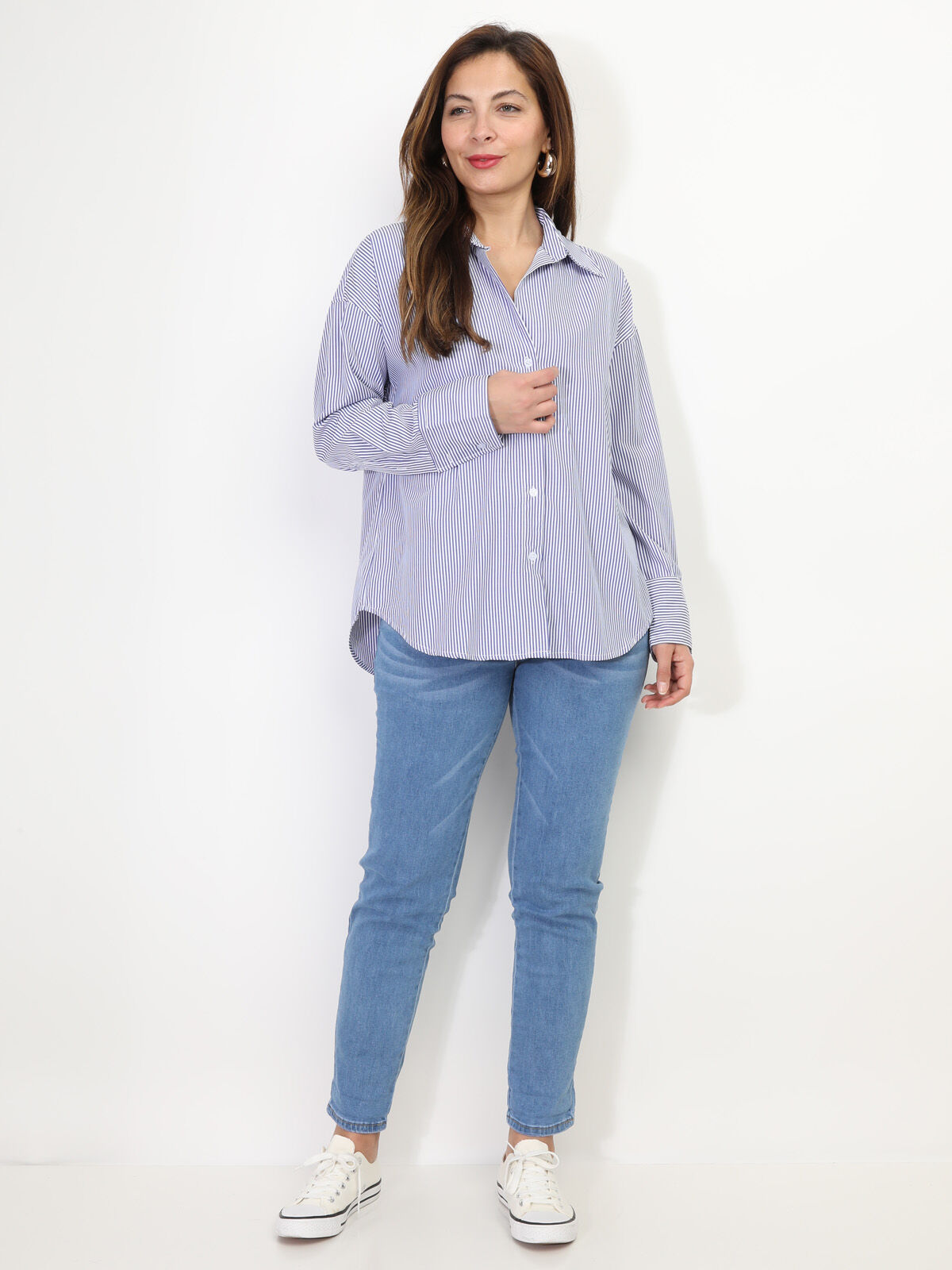Chemise oversize à fines rayures- Bleu