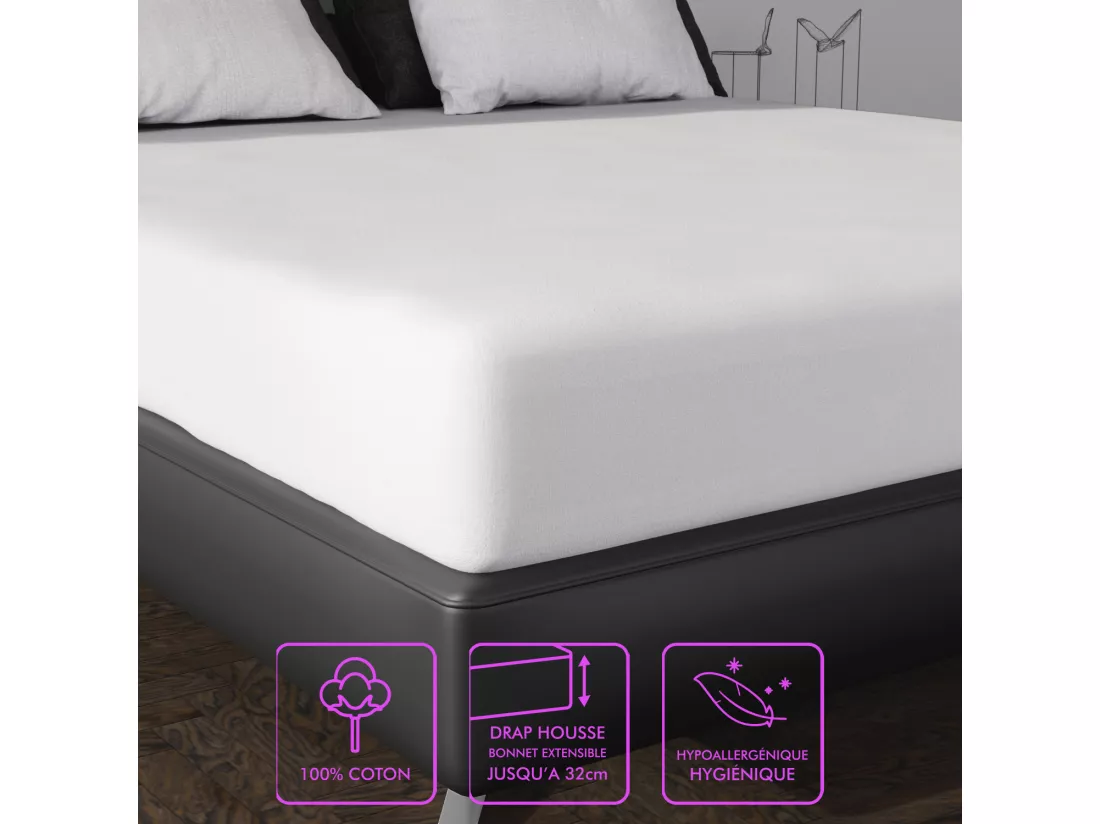 Protège matelas 140x200 cm en coton MOLLETON forme drap housse, par Soleil d'ocre
