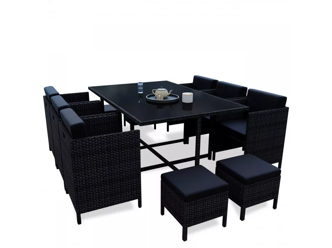 Ensemble encastrable salon / table de jardin résine tressée - Noir - MUNGA 10