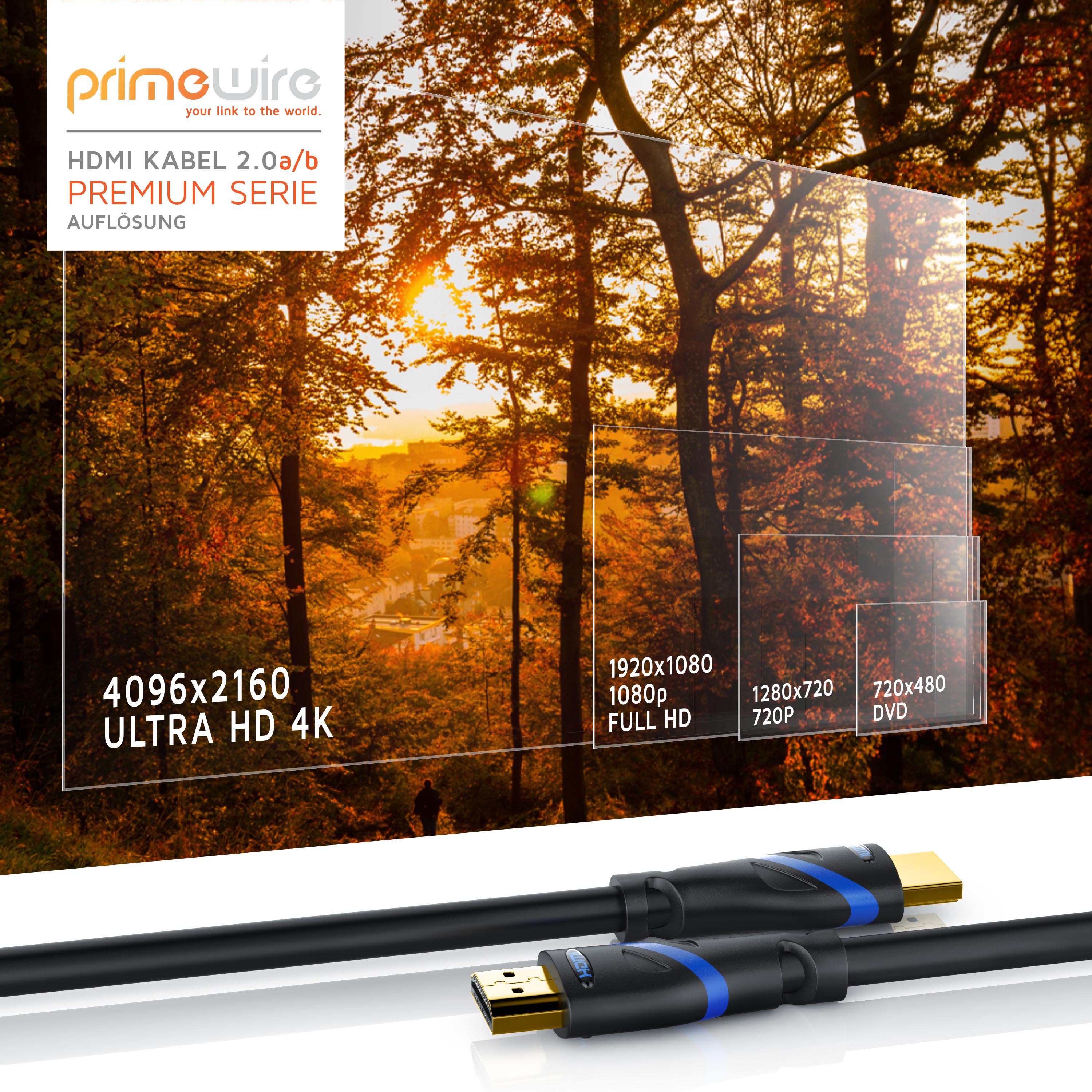 Primewire 8k HDMI-Kabel 2.1, Ultra HD Highspeed 4K 60Hz, Full HD, 3D, ARC, 18 GBit/s, HDMI Typ A - 0,25m