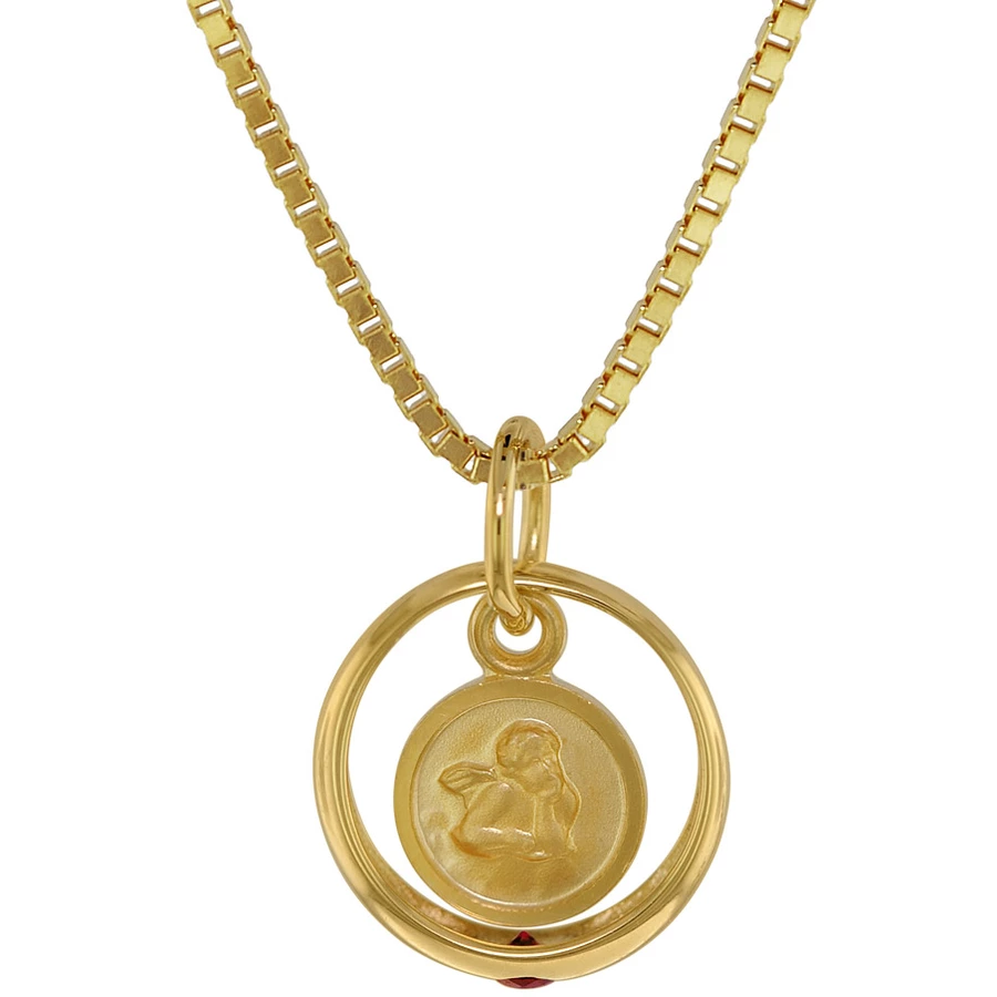trendor Taufring Rubin Engel Gold 585  14 K mit vergoldeter Silberkette gold