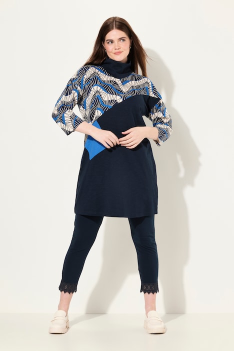 Longshirt, Oversized, Stehkragen, 3/4-Arm, Biobaumwolle