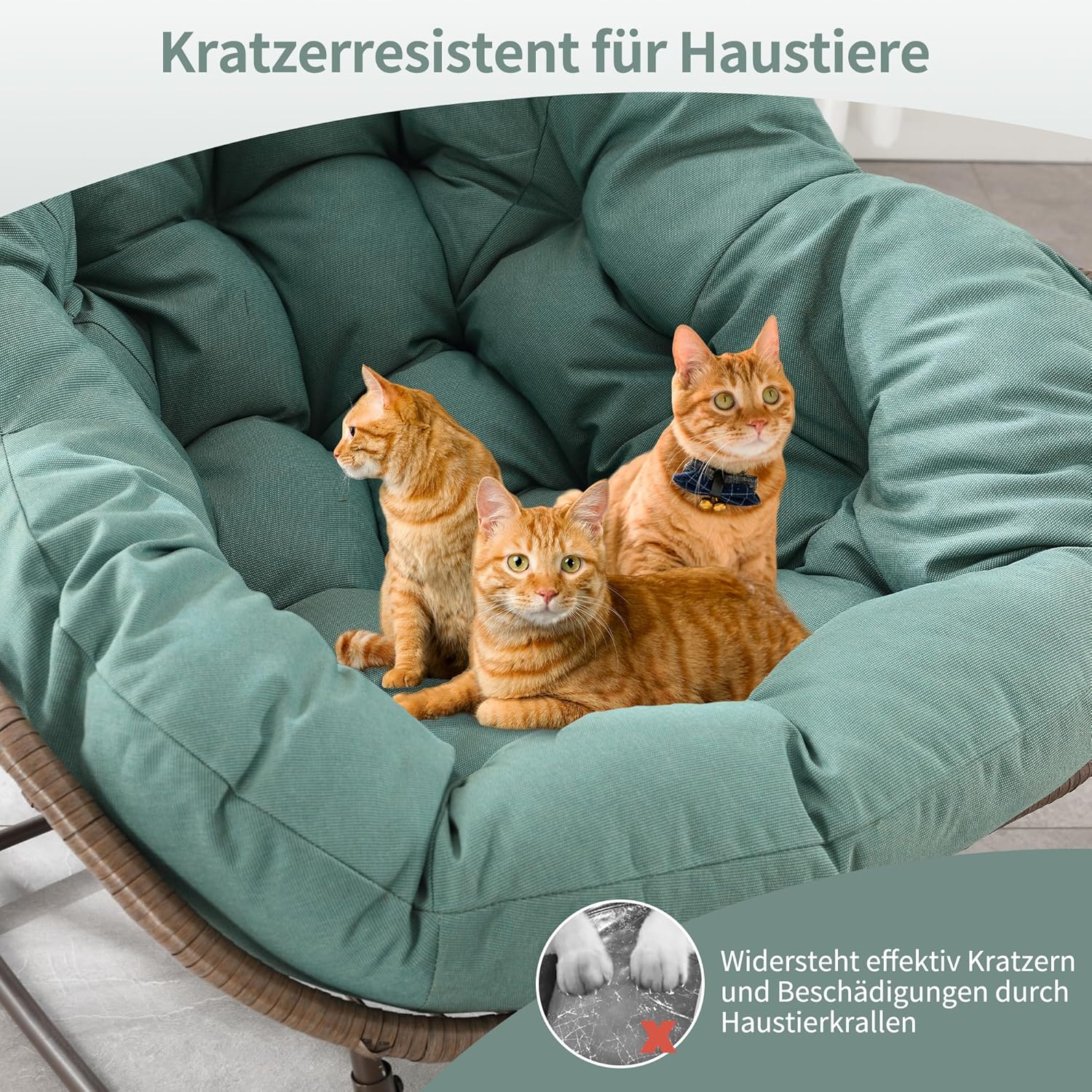 Outdoor Patio Schaukelstühle, Überdimensionierter Papasan-Schaukelstuhl für Innen mit Gepolstertem Kissen - Ei-Schaukelstuhl für Wohnzimmer, Veranda, Garten, Terrasse, Hinterhof