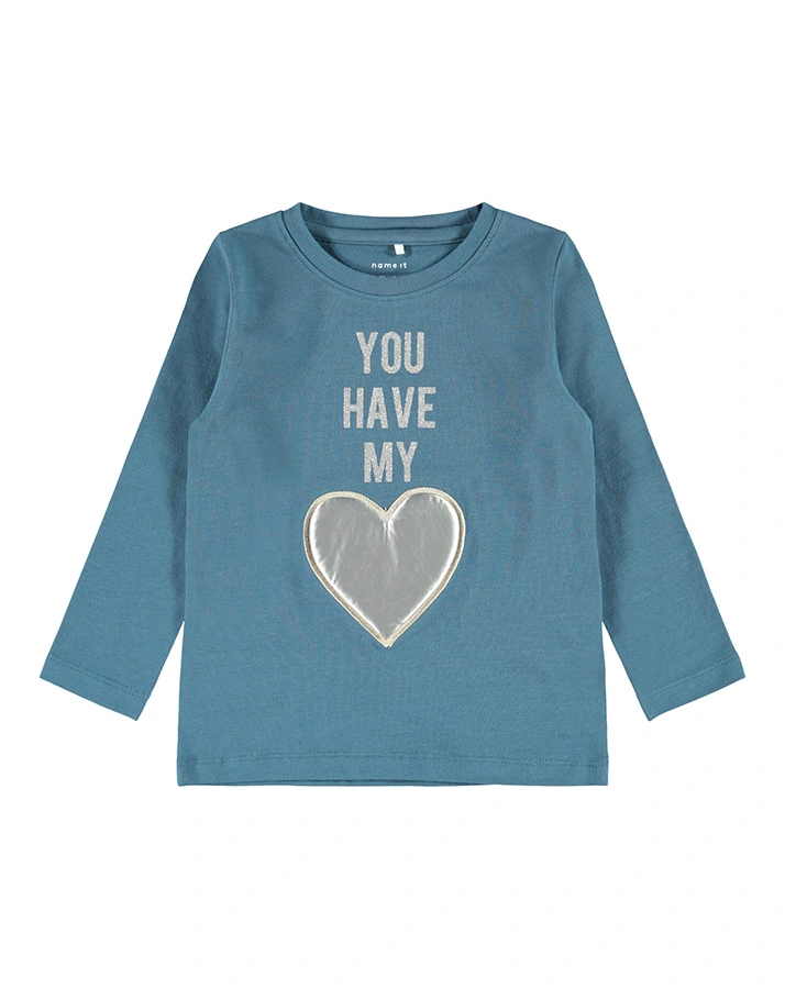 Langarmshirt NMFTIKA – HEART in petrol