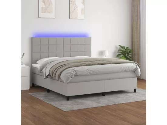 Sommier tapissier et matelas et LED Gris clair 180x200 cm Tissu