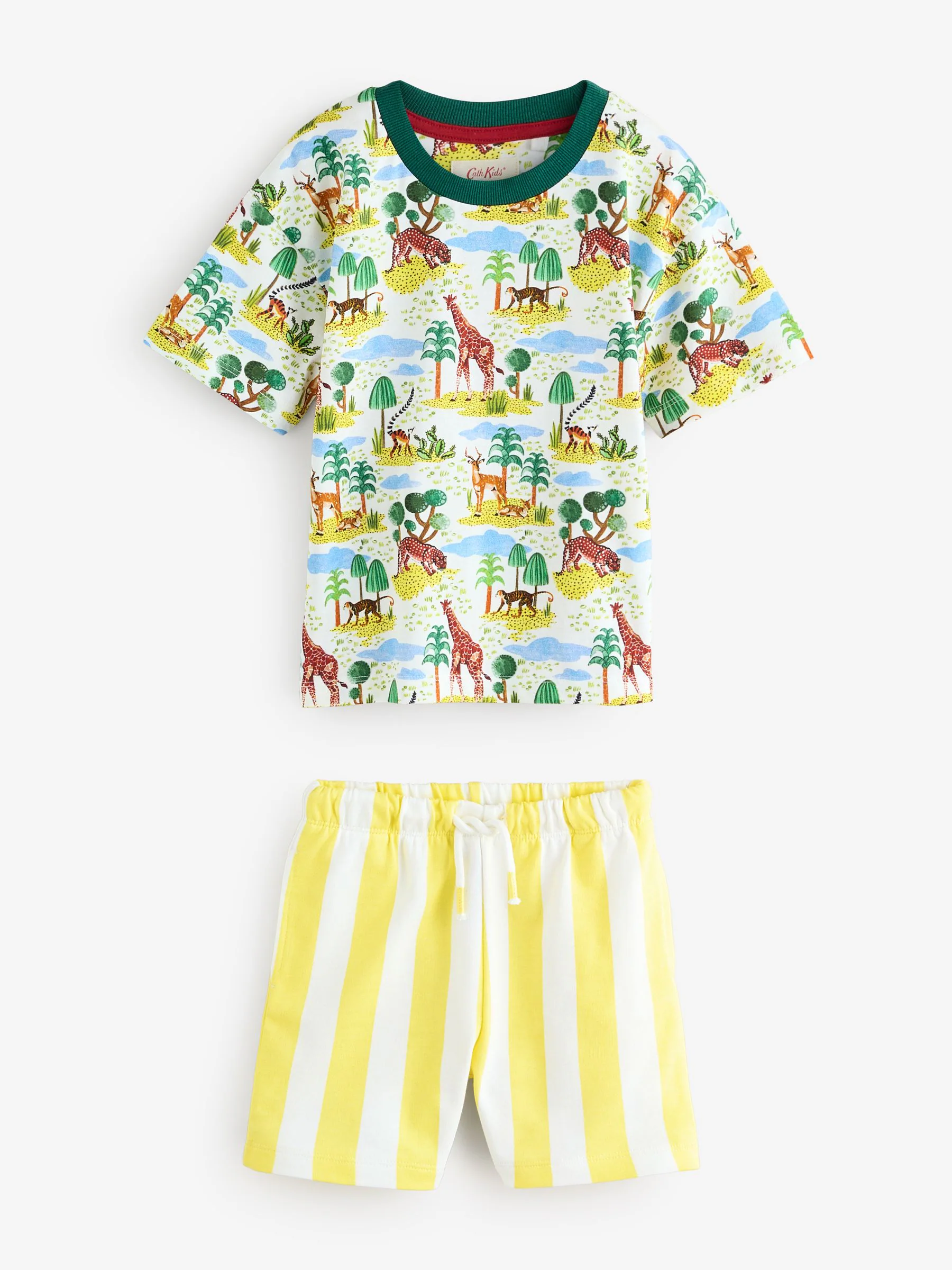 Groen/wit - Set van safari T-shirt met all-over print, korte mouwen en shorts (3mnd-7jr)