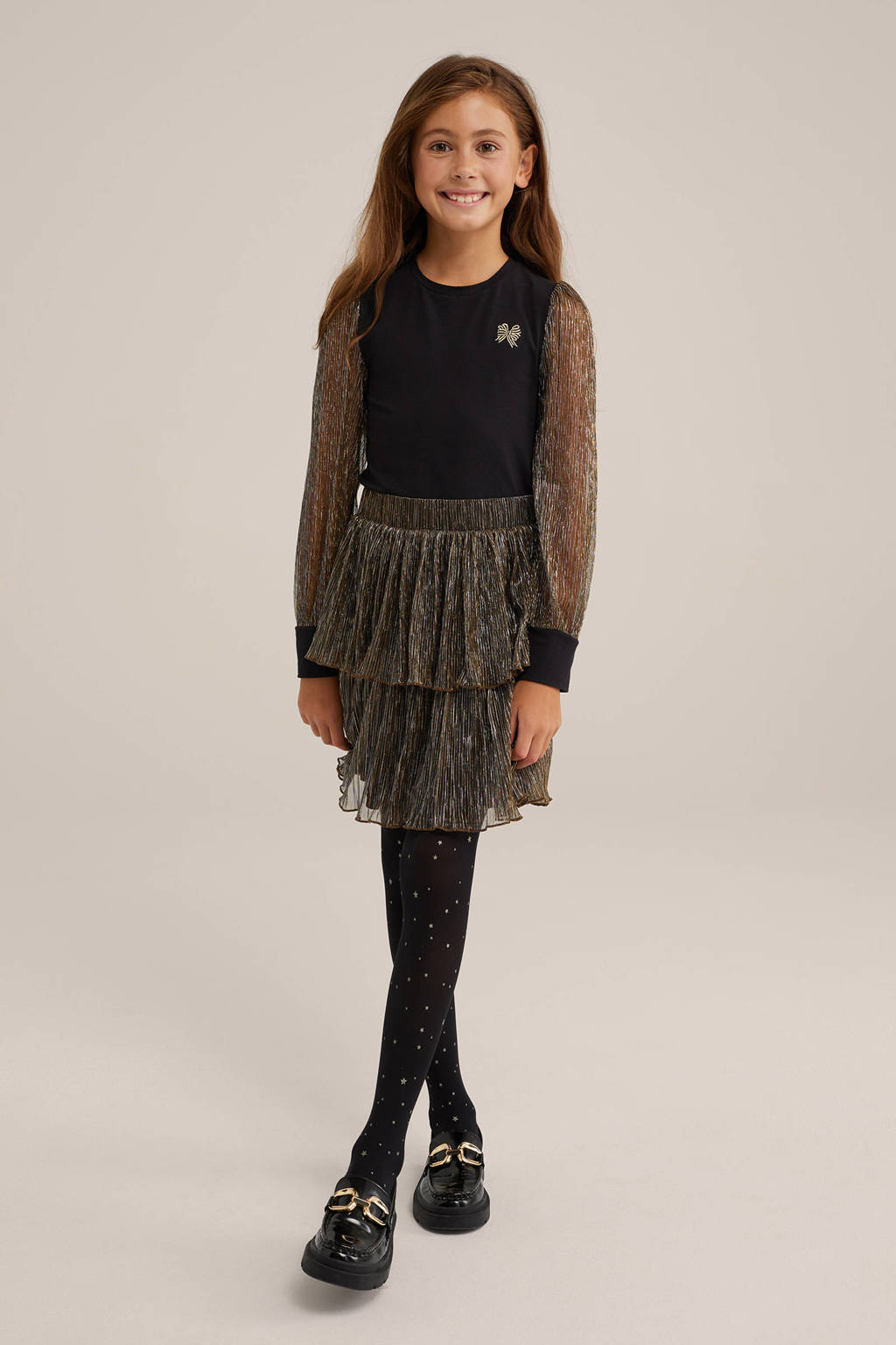 WE Fashion top met borduursels zwart/goud