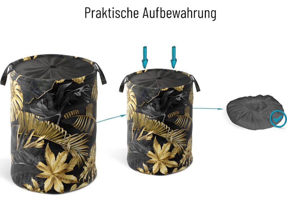 Sanilo Wäschekorb »Golden Leaves« kräftige Farben, samtweiche Oberfläche, mit Deckel
