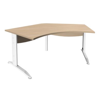 Bureau symétrique 120° IDRA - L180 cm - Pieds blanc - plateau imitation Chêne clair