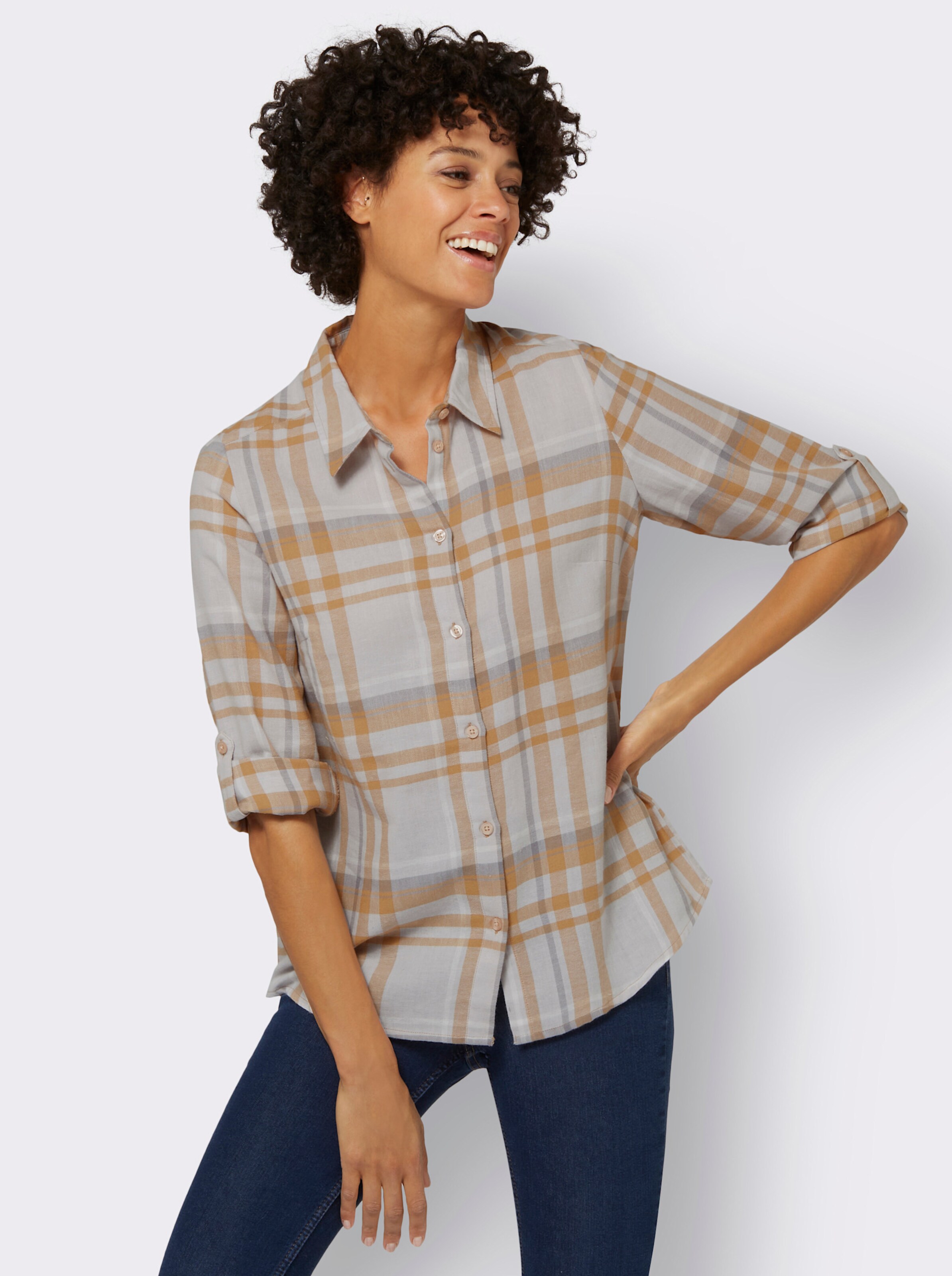 Flanellbluse mit krempelbaren Ärmeln