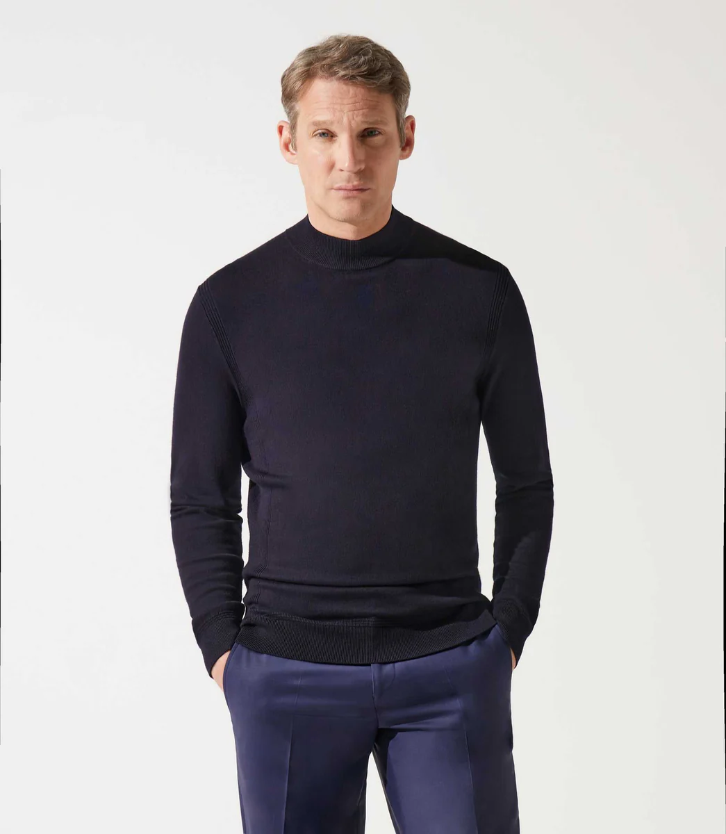 Pull col rond rayé marine
