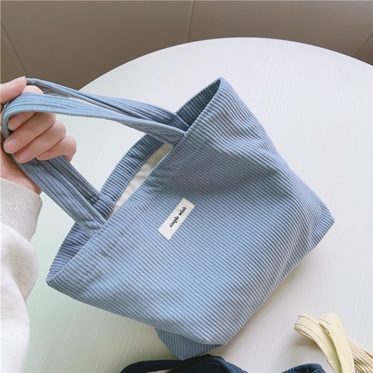 (24x30cm) Kordsamt Tote Bag Retro Stoff Tragetasche - Blau