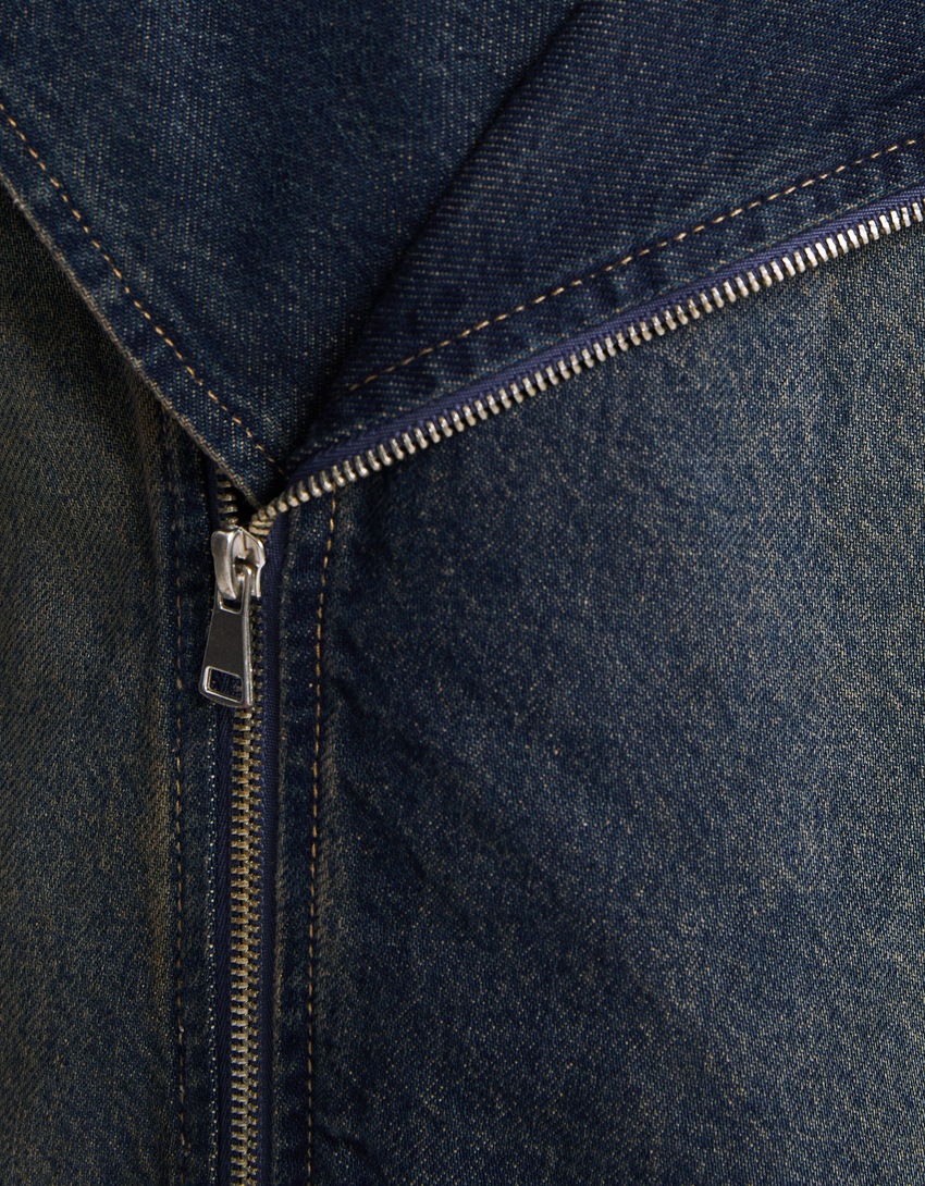 Jaqueta de motociclista oversized em denim com efeito desbotado