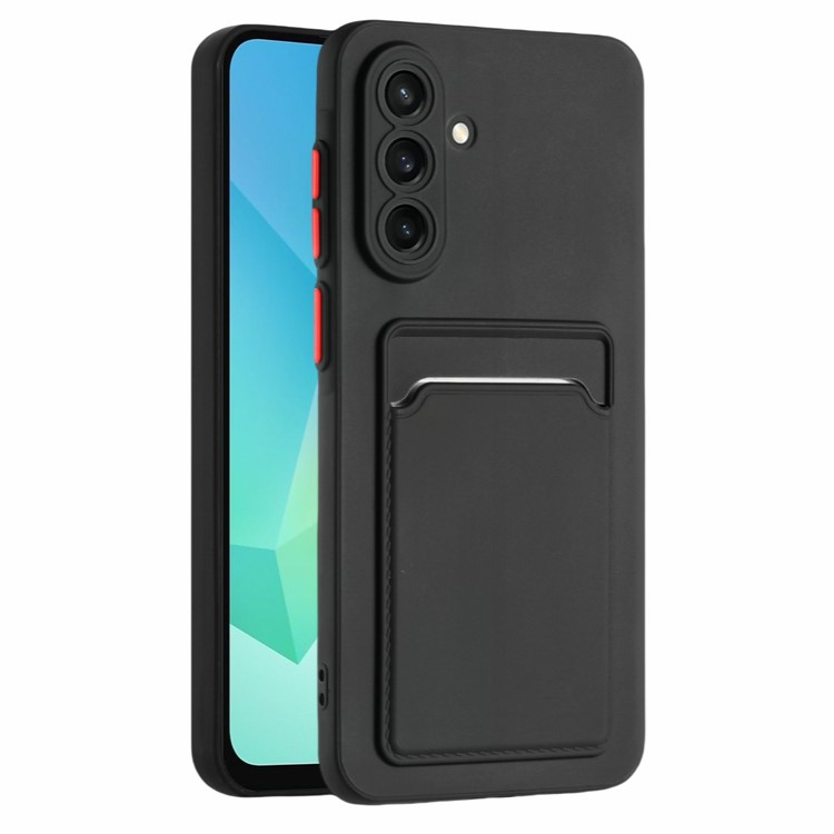 Samsung Galaxy A56 Gummi Case Hülle mit Kartenfach - Schwarz / Orange