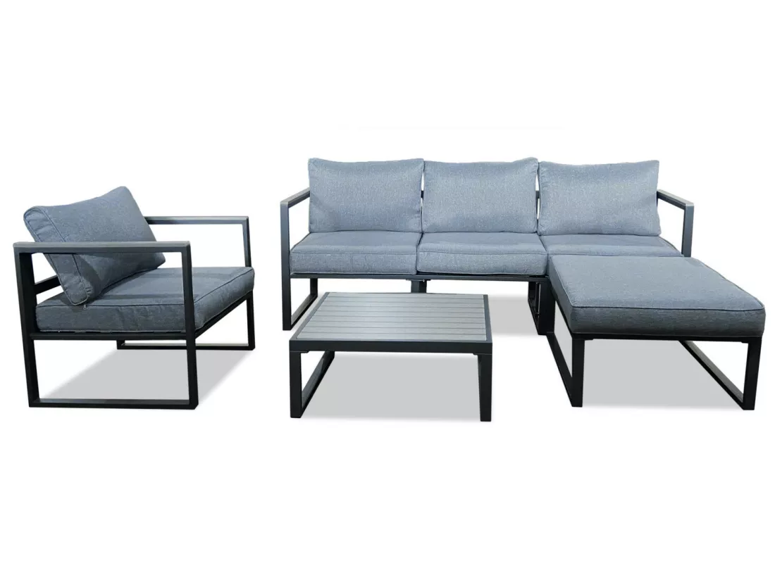 Salon de jardin angle aluminium polywood 5 Places couleur gris - VALENCE
