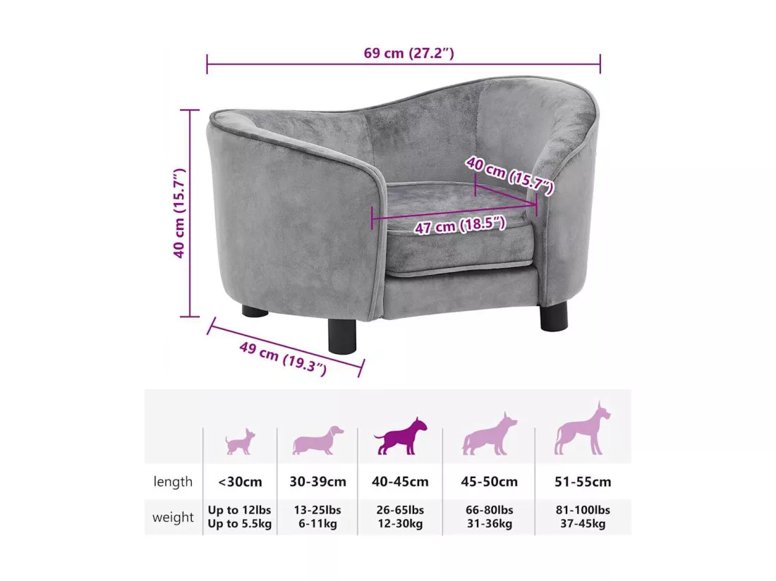 Canapé pour chien Gris 69x49x40 cm Peluche