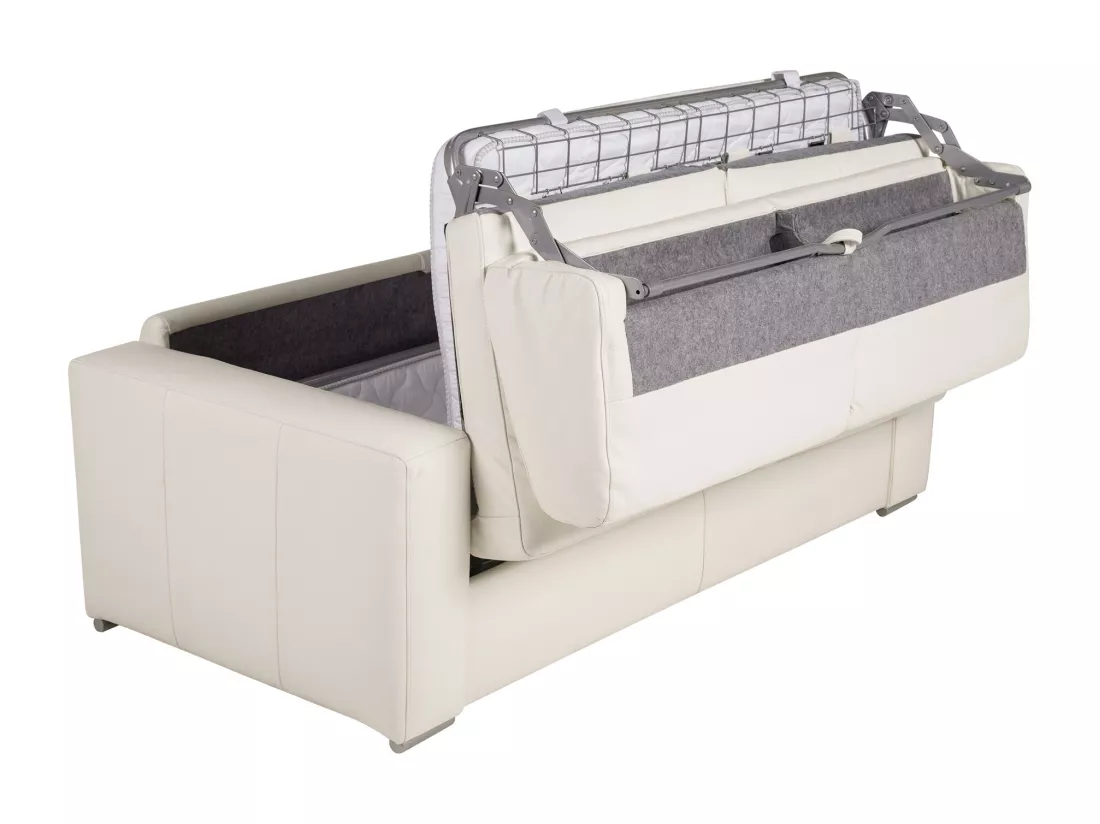 Canapé 3 places convertible express 100% cuir de buffle blanc matelas 13 cm. DELECTEA II