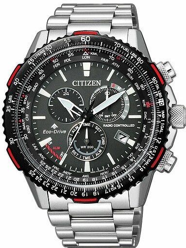 Citizen - Herenchronograaf - Zilver-Zwart-Rood - Roestvrij Staal