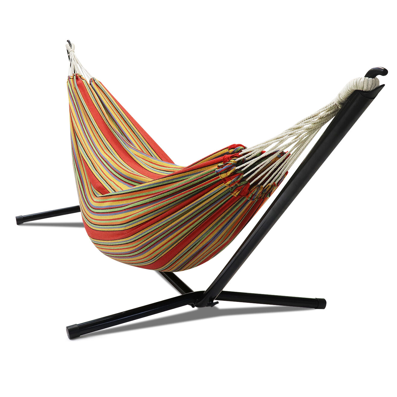 Pratik Garden Hamac métal rayé rouge/jaune - 268x110x115 cm
