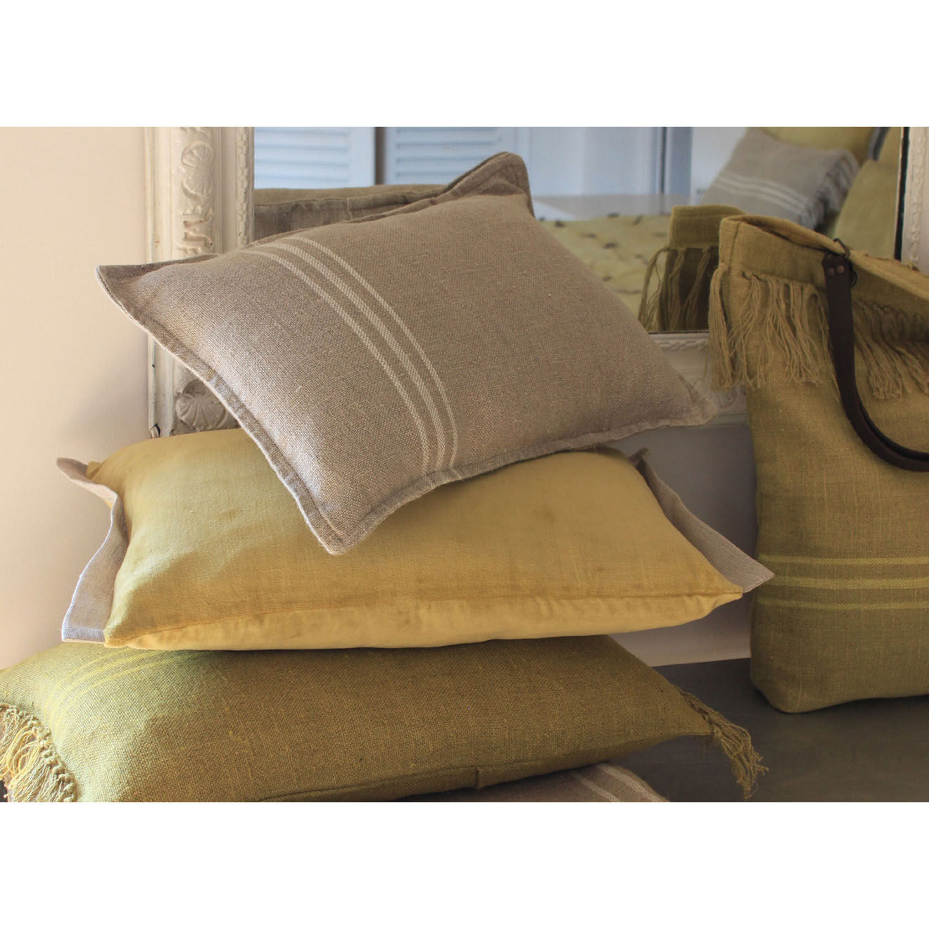 En Fil d'Indienne Housse de coussin Lin Franges blanche - 30x45 cm