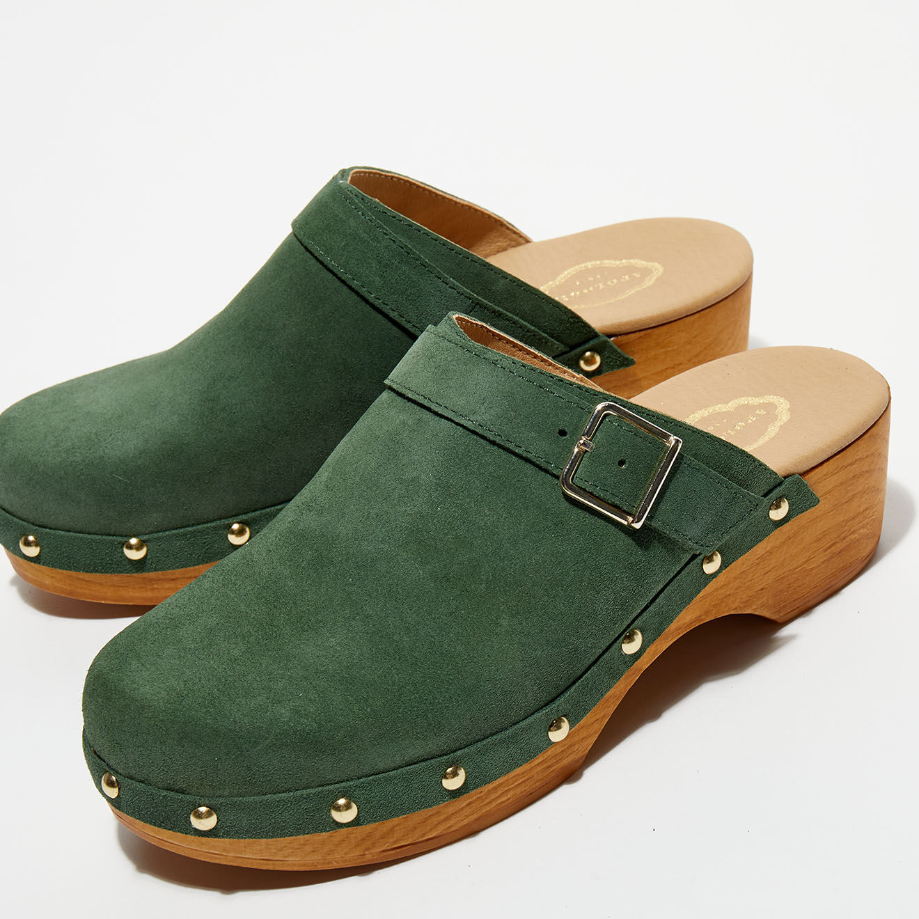 Apologie Studio Sabots en Velours de Cuir Lea kaki - Talon 5 cm