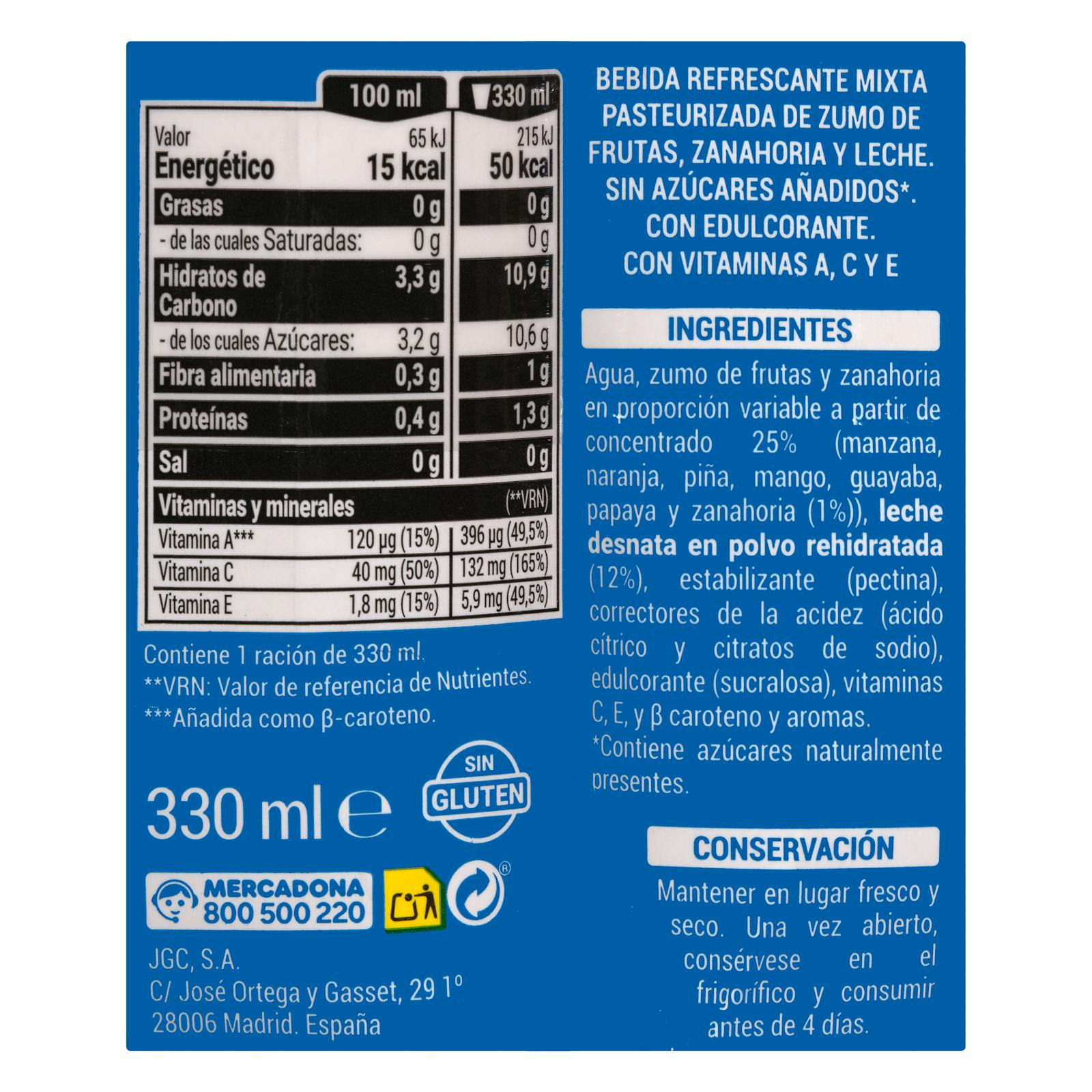 Hacendado Fruits méditerranéens + lait sans sucres ajoutés