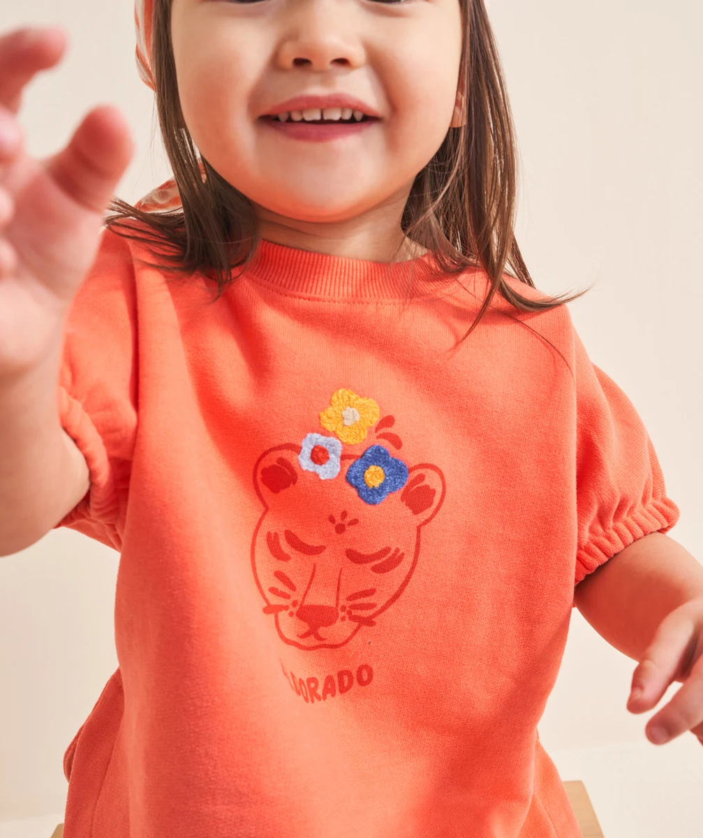 t-shirt manches courtes bébé fille en coton bio orange style poncho