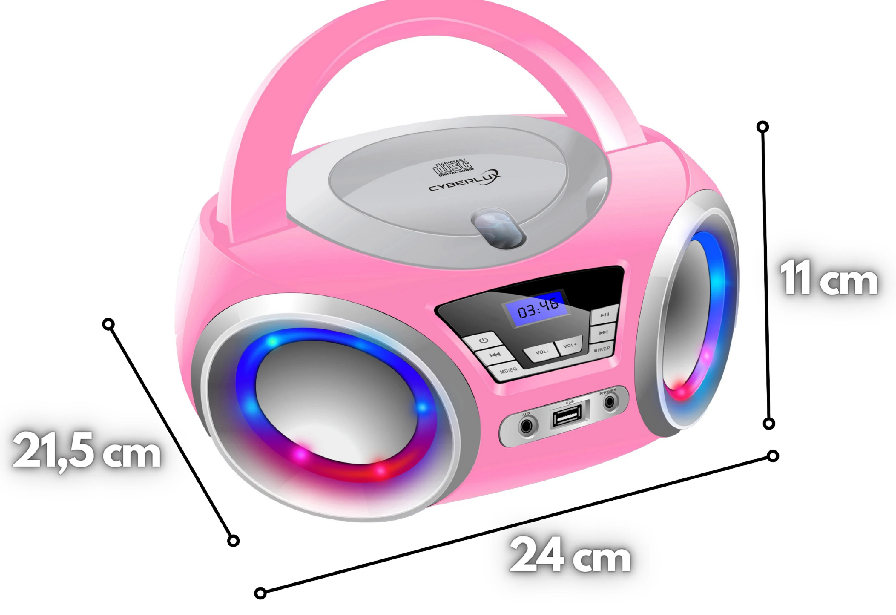 Cyberlux CD-Player mit LED-Beleuchtung CD/MP3 USB Kinder Radio pink