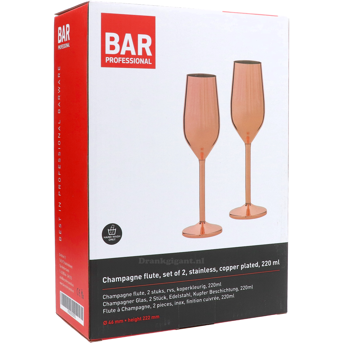 Champagne Flute Set RVS Copper Look 22 cl