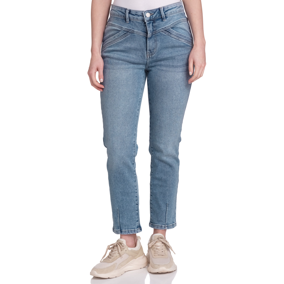 Gina Damen Straight-Jeans mit Used-Waschung hellblau