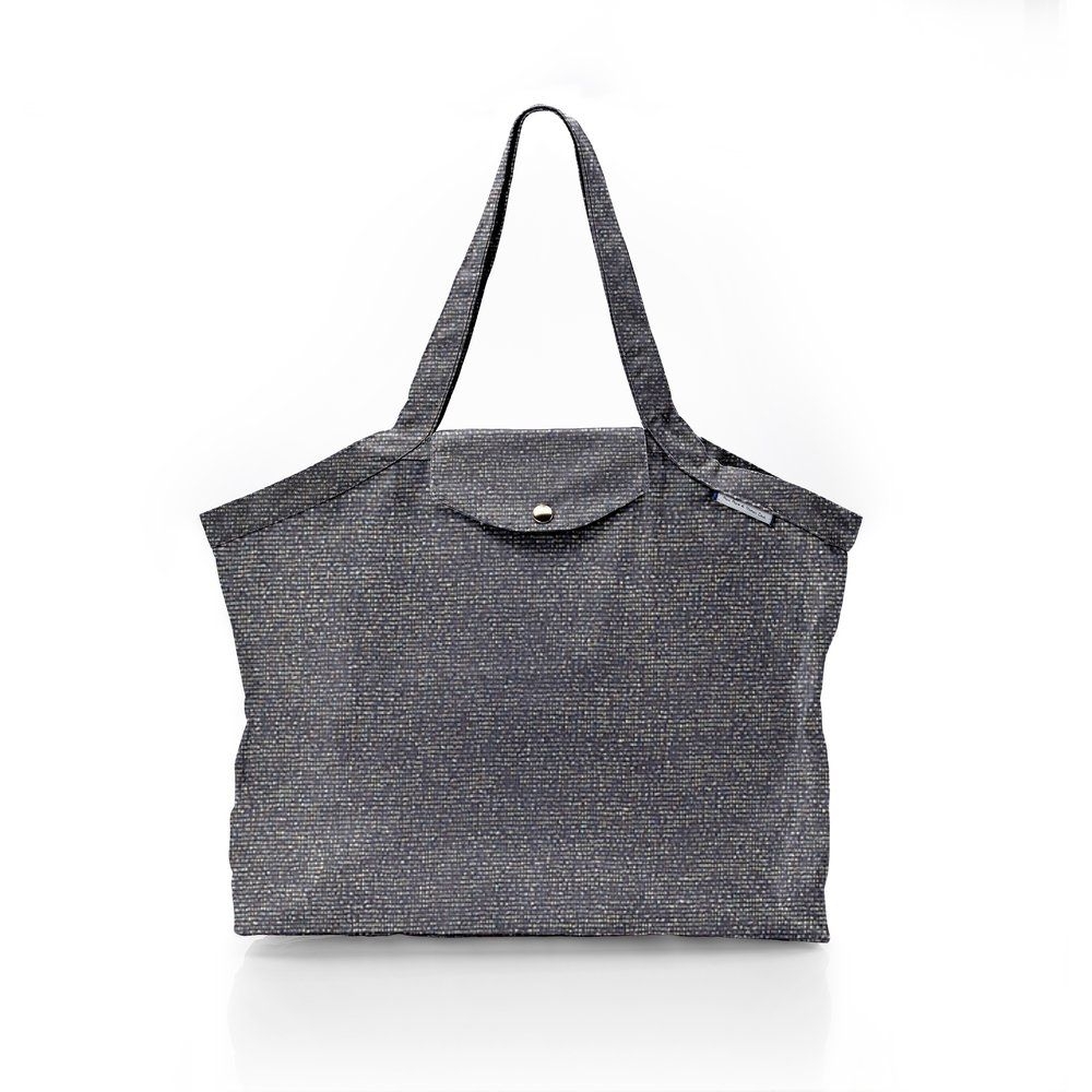 Sac Cabas Taille Moyenne Plissé Anthracite Argent