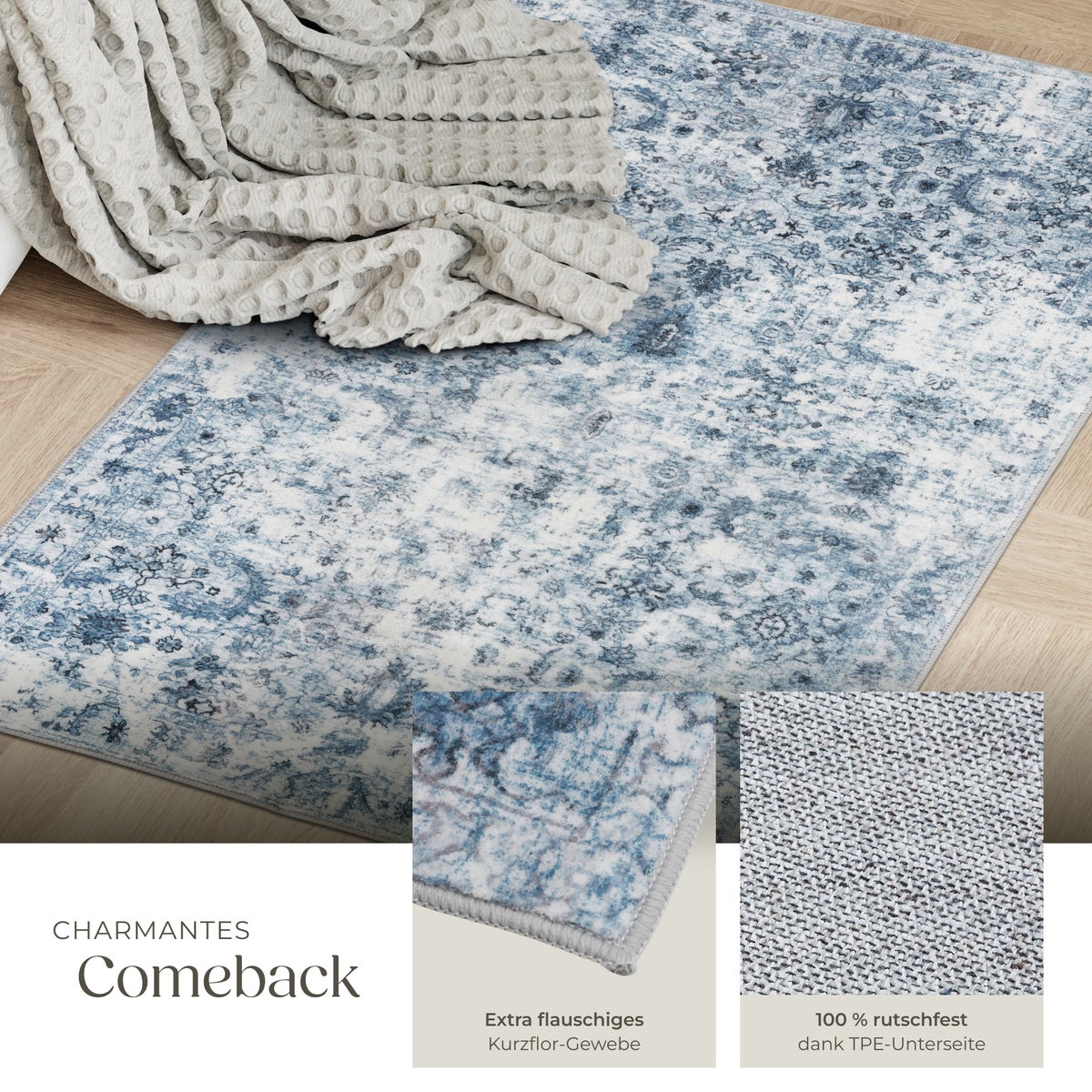 Vintage design vloerkleed tectake Amara, diverse maten, antislip achterkant