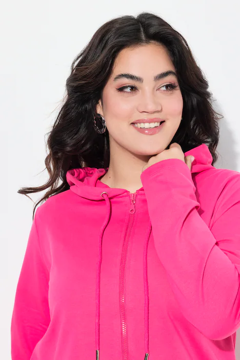 Sweatjacke, A-Linie, Kapuze, gerundeter Saum, hibiskuspink