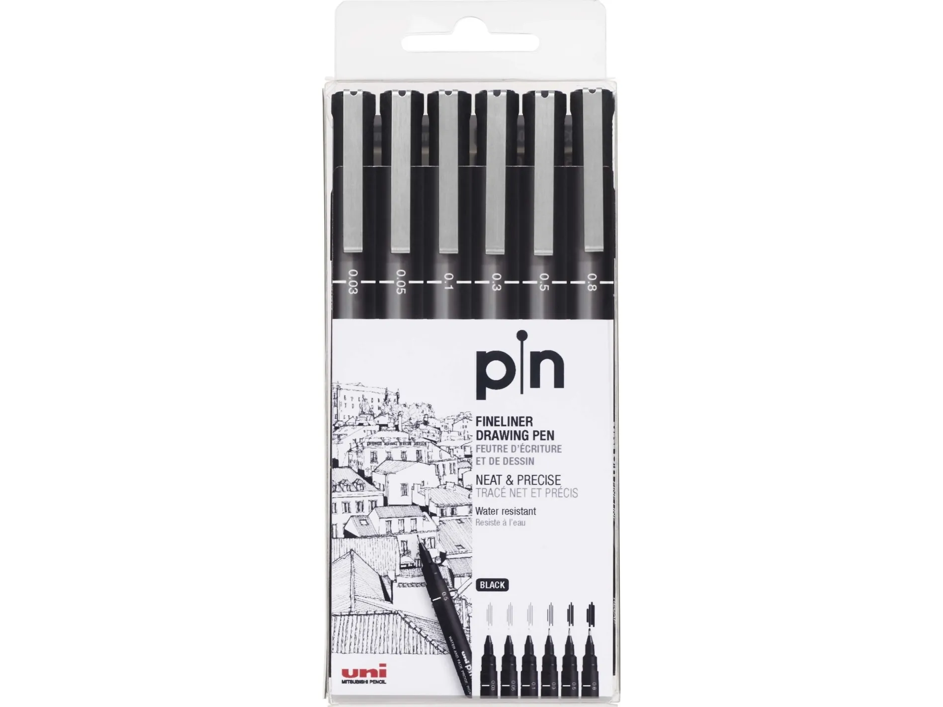 Uni Pin 6 stk. etui black